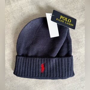 Polo by Ralph Lauren Navy Knit Beanie with Red Logo
